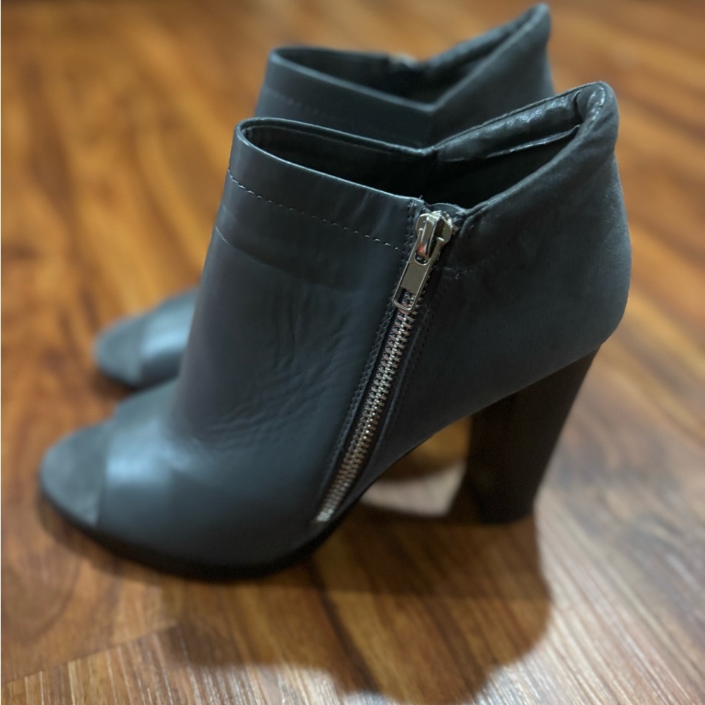 Charles by Charles David Grey Leather snd Suede Ankle Boots with Open Toe